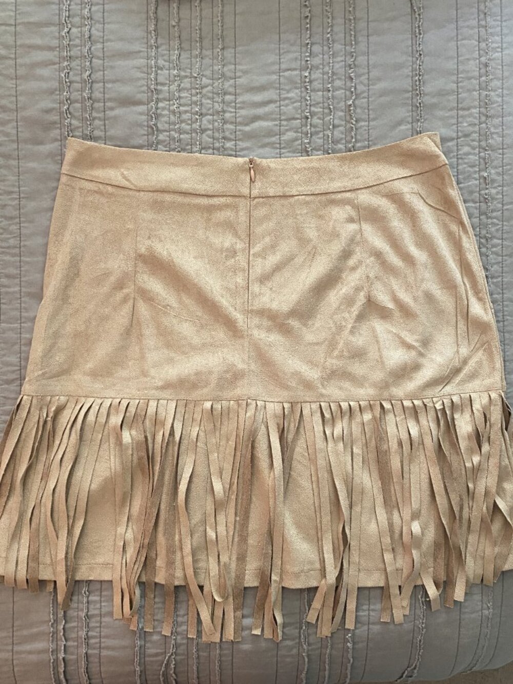 Boho Faux Suede Fringe Mini Skirt - Tan Studded Western Festival Cowgirl - XL - Picture 7 of 7